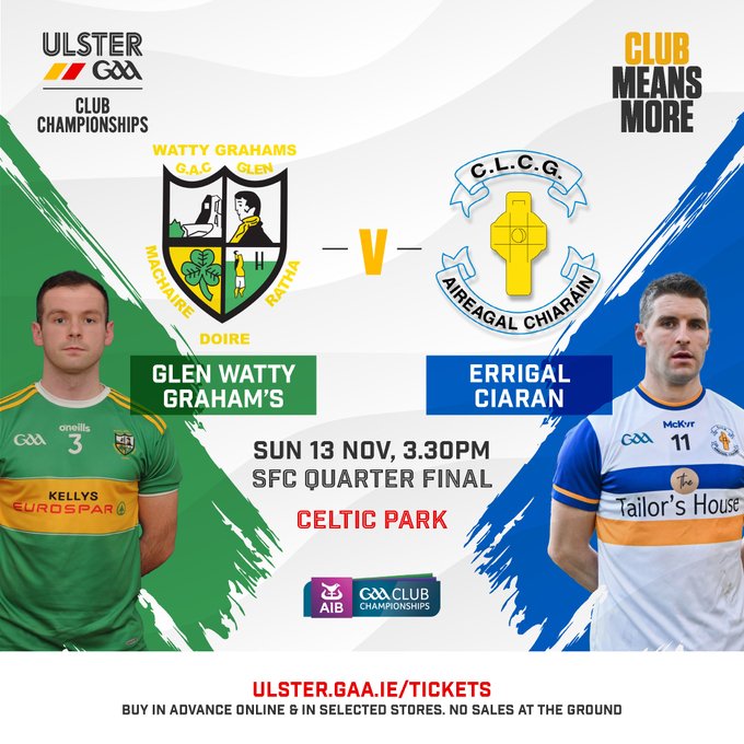 Ulster quarter final fixtures Glen v Errigal Ciaran
