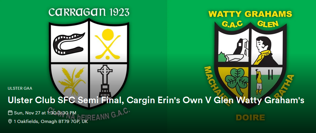 Club crest of Cargin and Glen with match fixture text